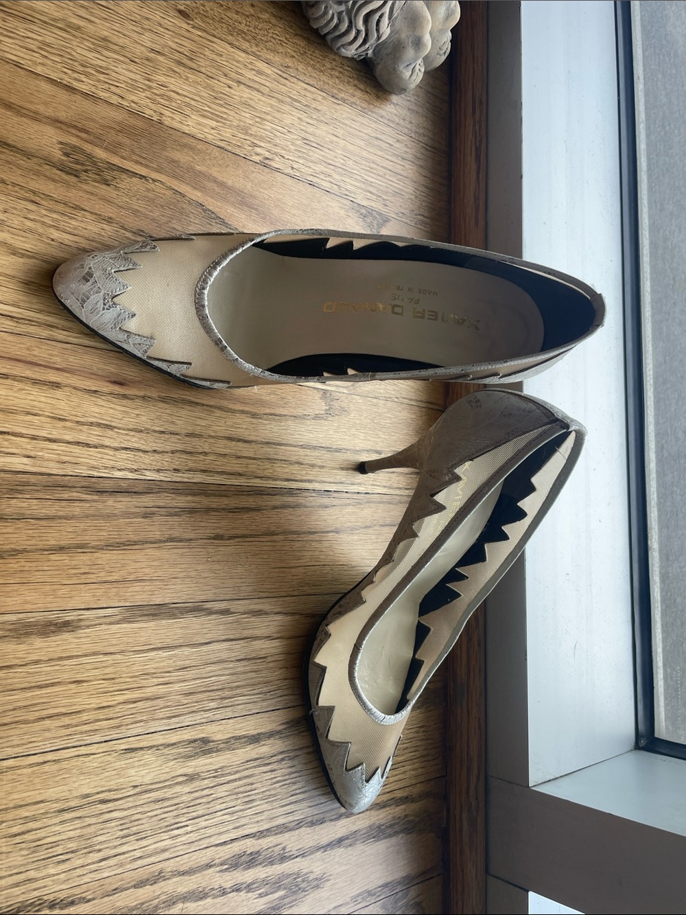 Neutral Beige Pointed-Toe Stiletto Heels with Metallic Accent - Women's